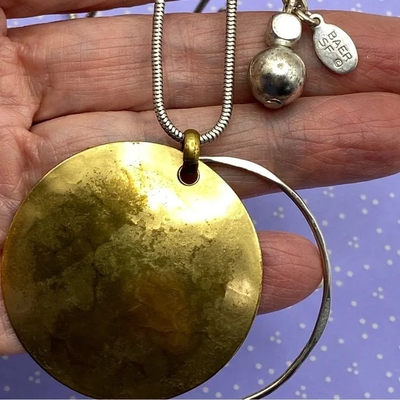 BAER SF Marjorie Baer Mixed Metals Long Brass & Silver Necklace - Picture 2 of 12
